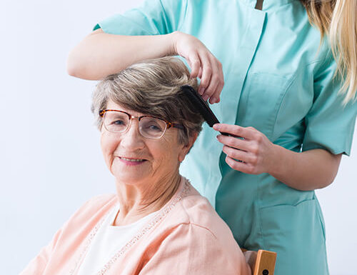 Caregiver grooming hair